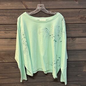 Anthropologie Light Green Embroidered Sweatshirt